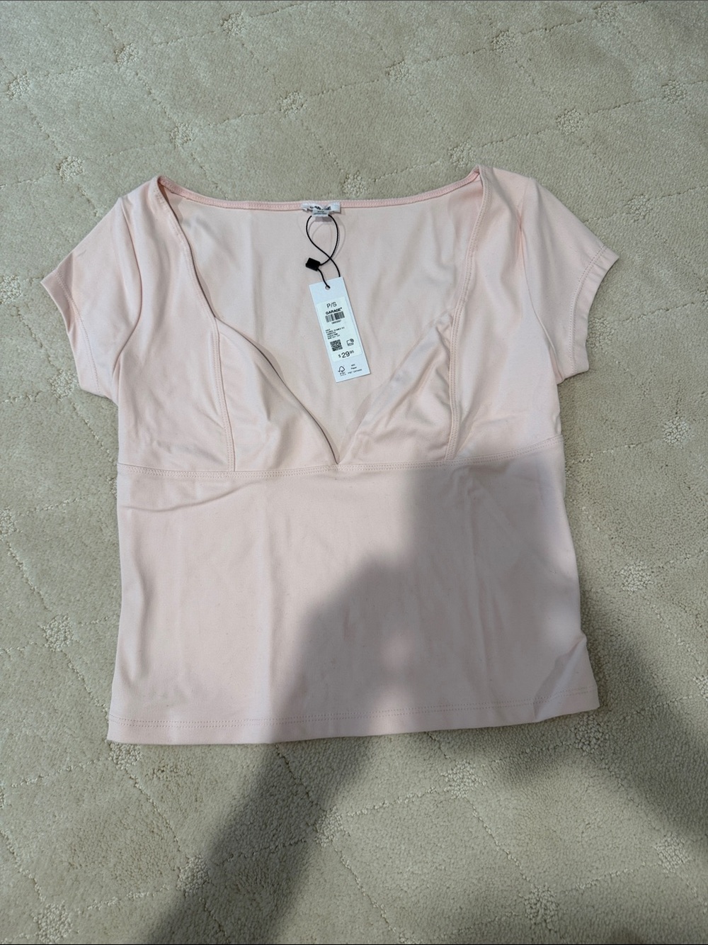 GARAGE  Soft Pink V-Neck Short Sleeve Top